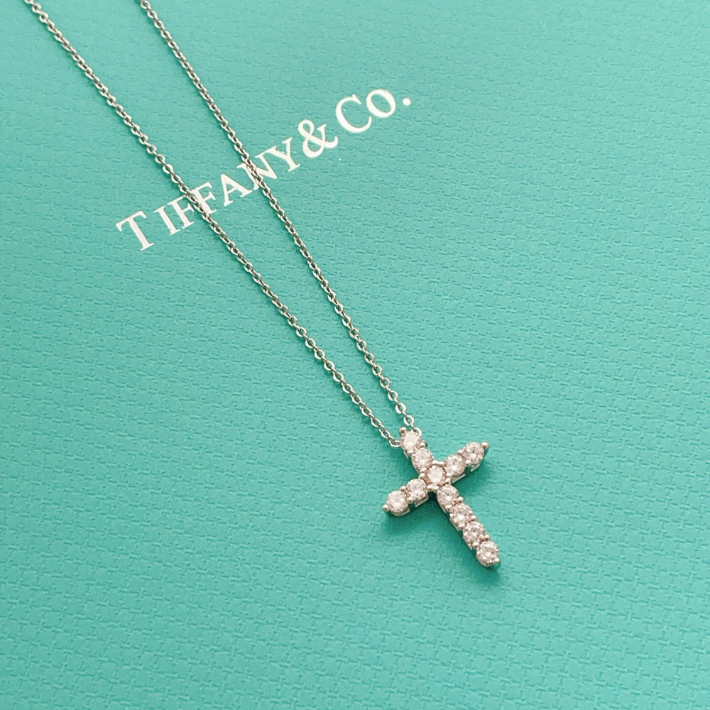 Tiffany & Co. Silver full diamond cross necklace